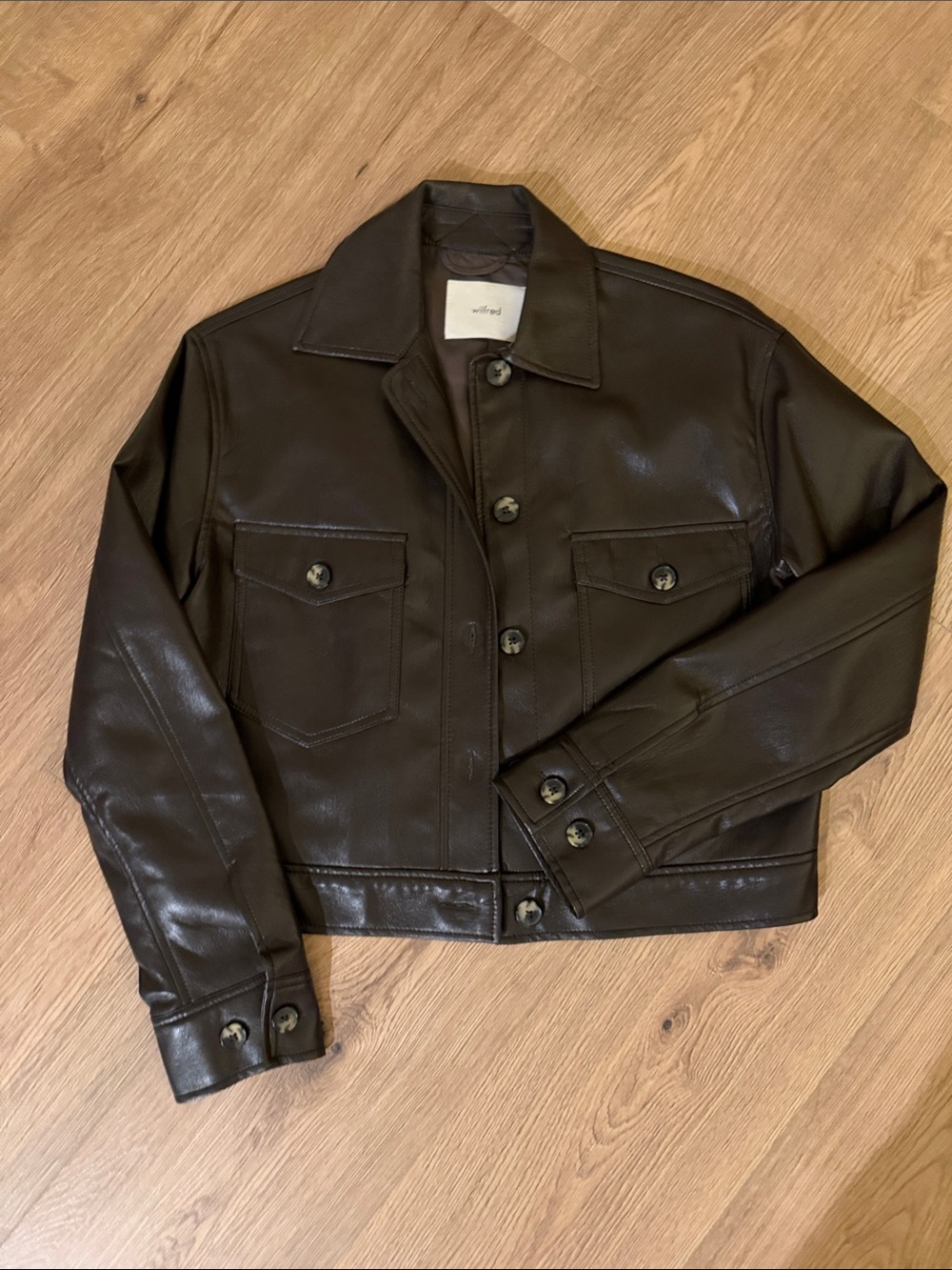 Wilfred Dark Brown Faux Leather Shirt Jacket
